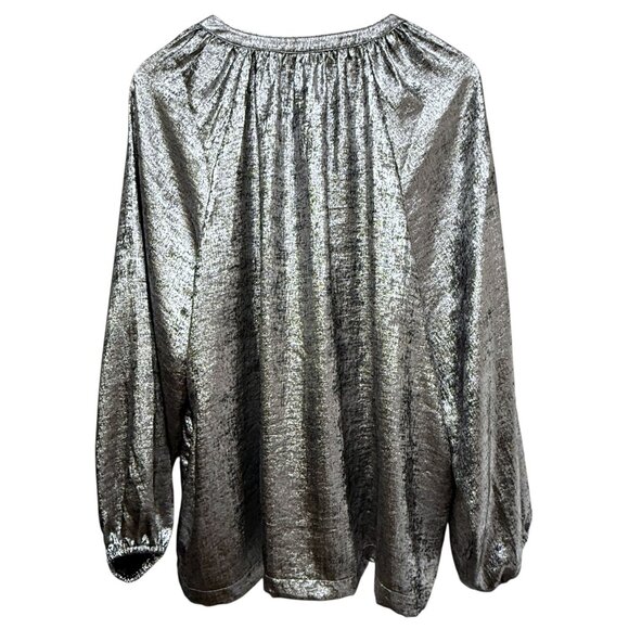 OLD NAVY Metallic Silver Top Size XL Womens Evening Party Poets Blouse NWT - Picture 9 of 12